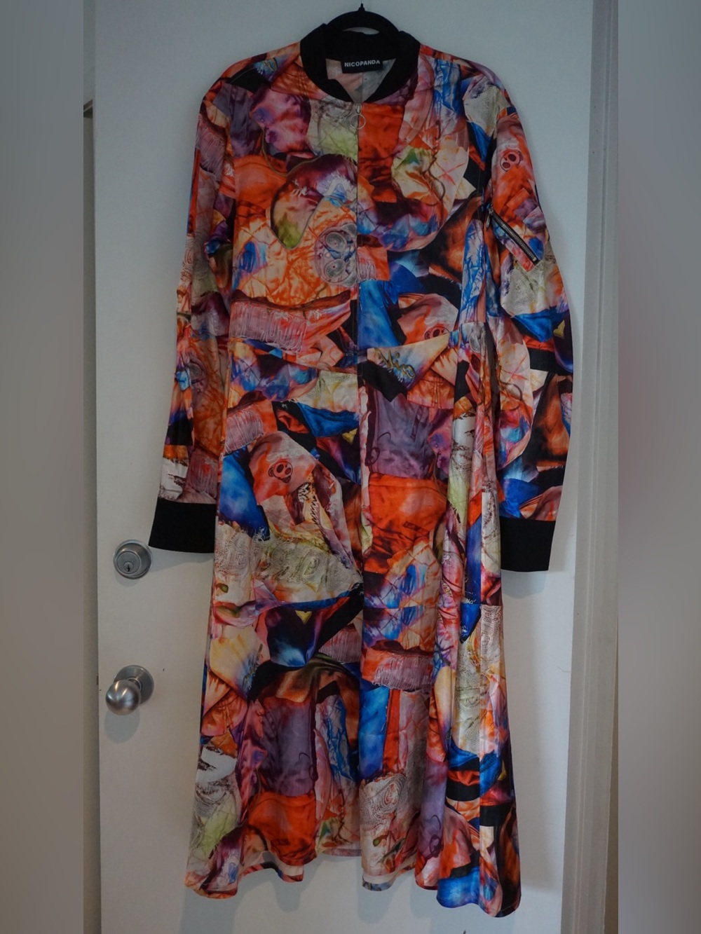 NICOPANDA Satin Bomber Colorful Abstract Print Dress